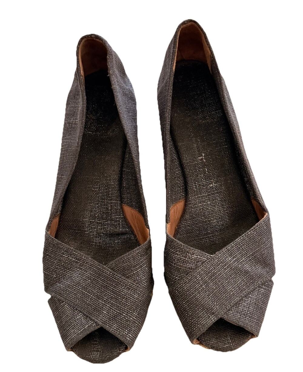 Tory Burch Filipa Pewter Linen Espadrille Wedge Platform Sandals Shoes 9 Womens